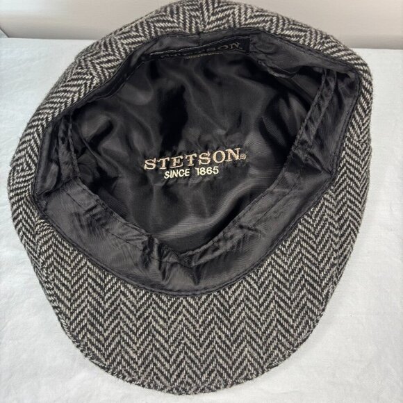 STETSON Wool Blend Flat Cap Mens M Black Gray - Picture 1 of 9
